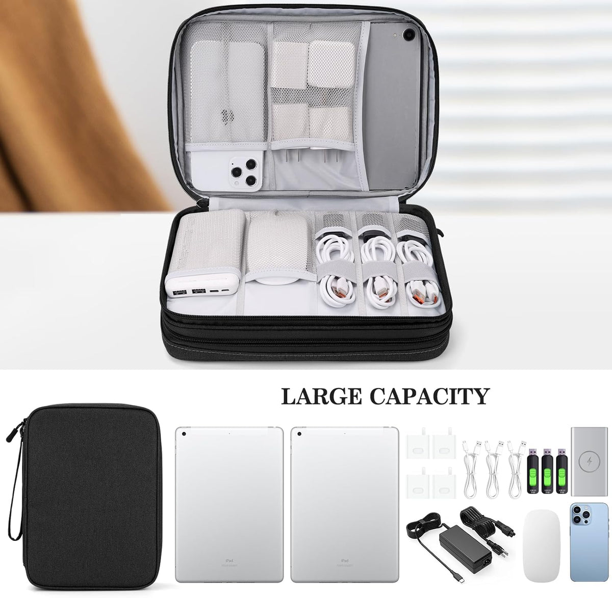 FYY Electronic Organizer with Double-Layer Storage
