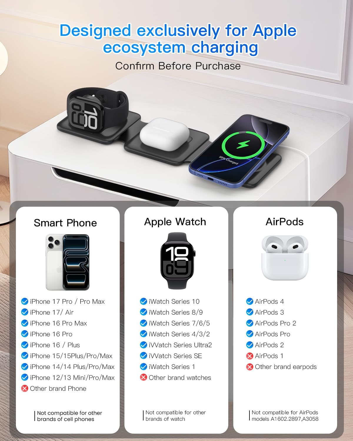 Foldable 3-in-1 Magnetic Wireless Charging Station | Apple Travel Dock