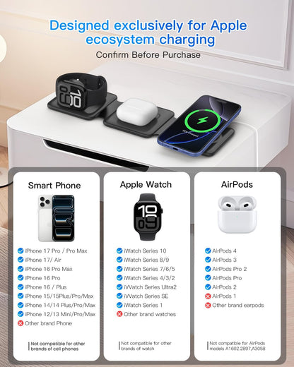 Foldable 3-in-1 Magnetic Wireless Charging Station | Apple Travel Dock