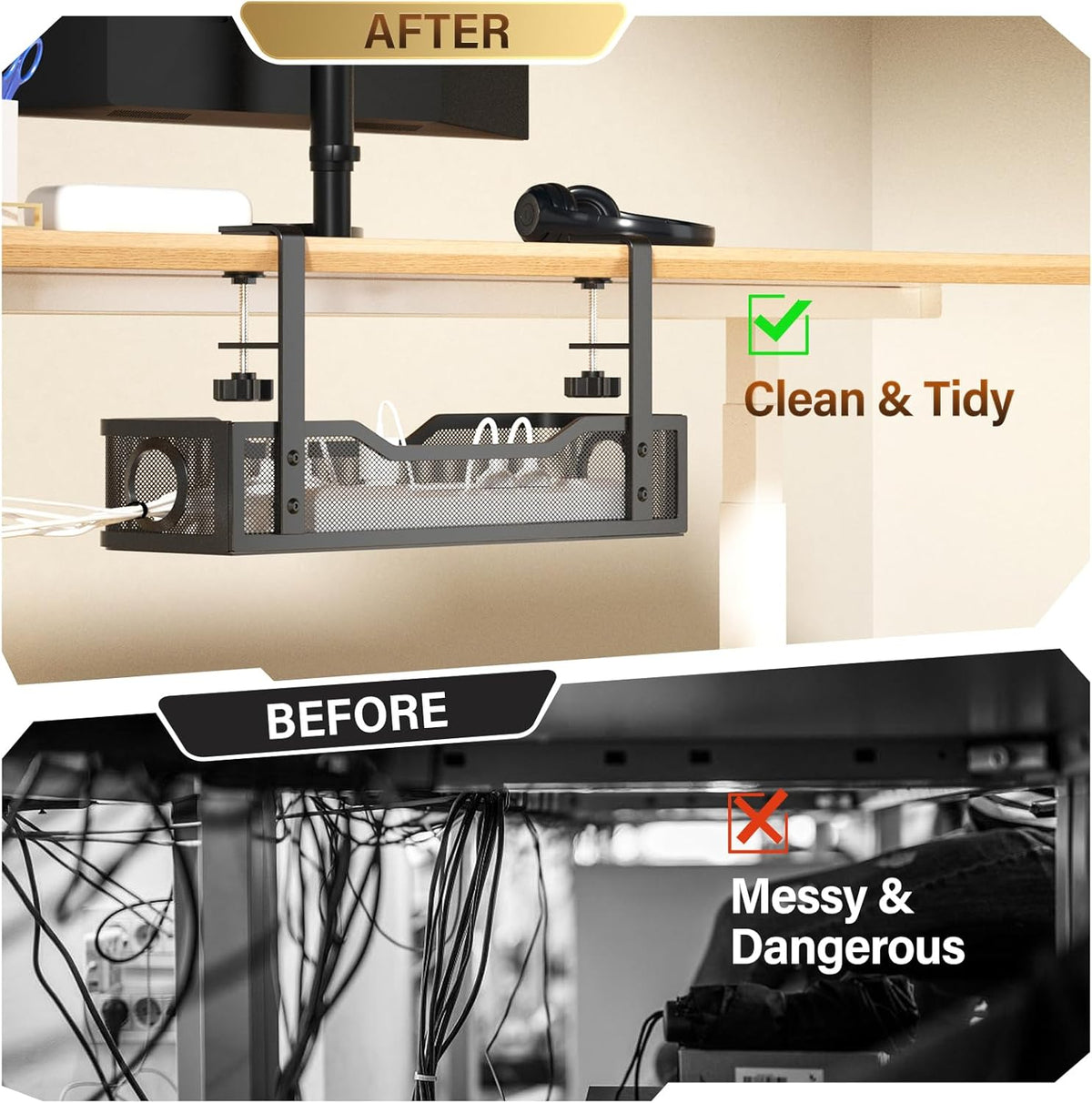 Under Desk Cable Management Tray | Drill-Free Wire Organizer