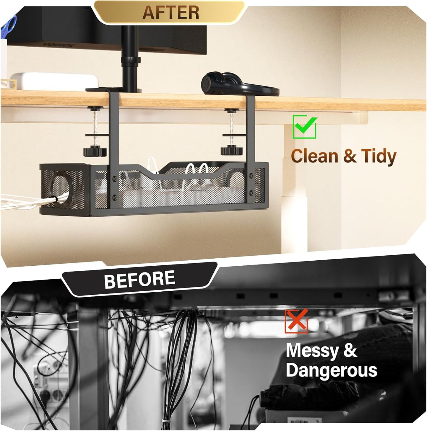 Under Desk Cable Management Tray | Drill-Free Wire Organizer