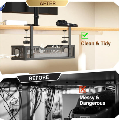 Under Desk Cable Management Tray | Drill-Free Wire Organizer