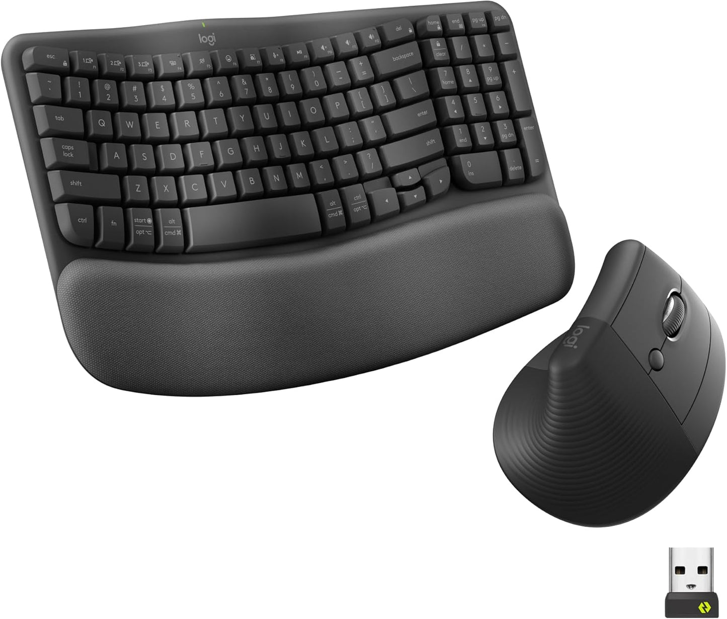 Lift Vertical Ergonomic Mouse, Wireless, Bluetooth or Logi Bolt USB Receiver, Quiet Clicks, 4 Buttons, Compatible with Windows/Macos/Ipados, Laptop, PC - Graphite