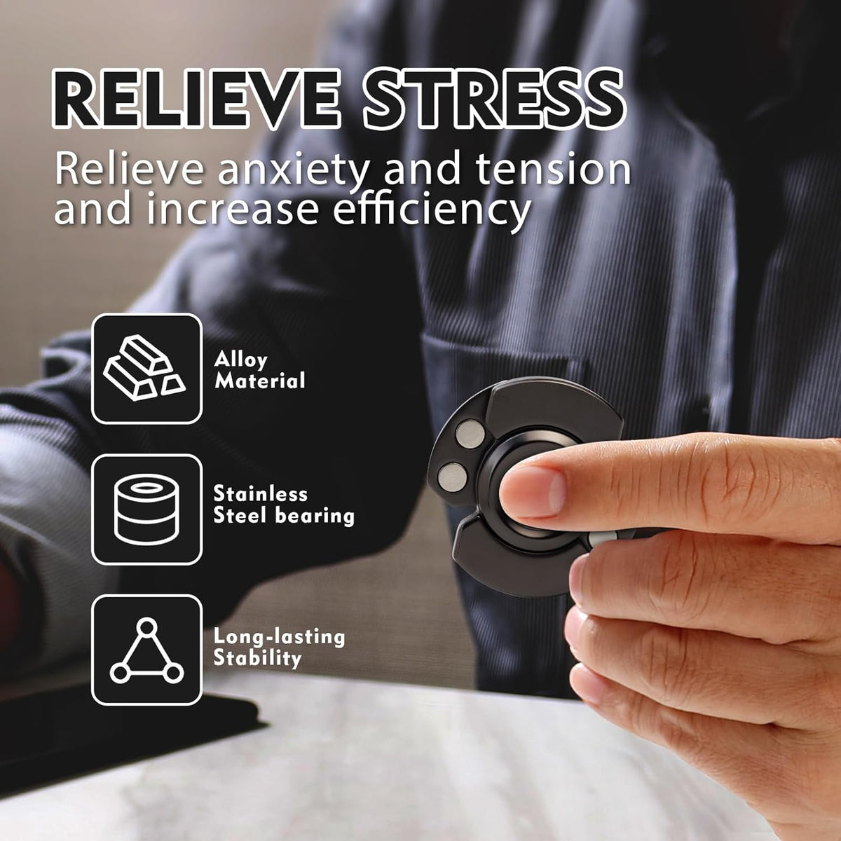 Easter Basket Stuffer, 3-In-1 Fidget Toys Adults Kids: Spinner, Slider & Clicker – Magnetic Stainless Steel Bearing for Super-Stable Rotation – Stress Relief, Enhanced Focus, and Habit Breaking, Black
