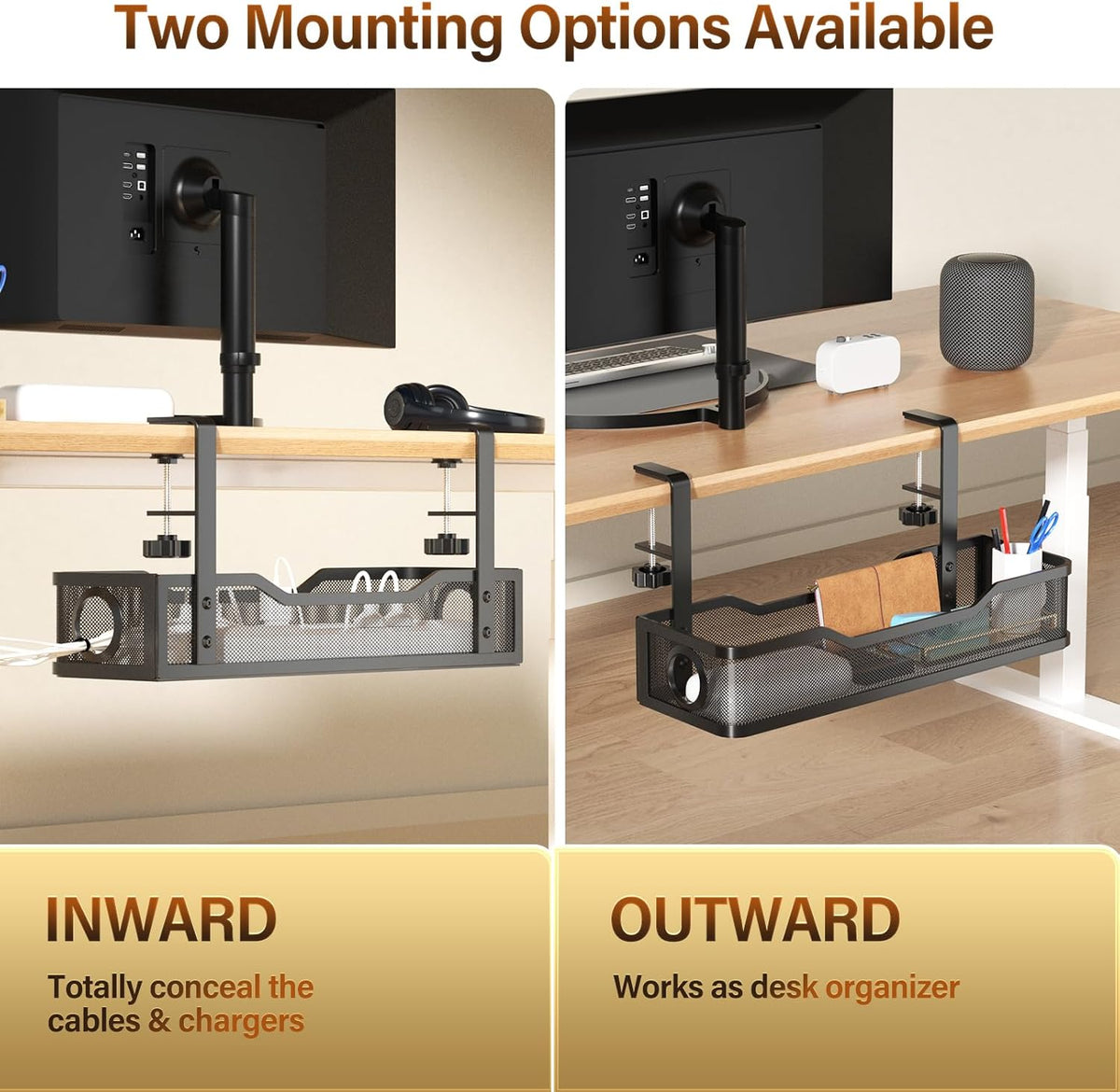 Under Desk Cable Management Tray | Drill-Free Wire Organizer
