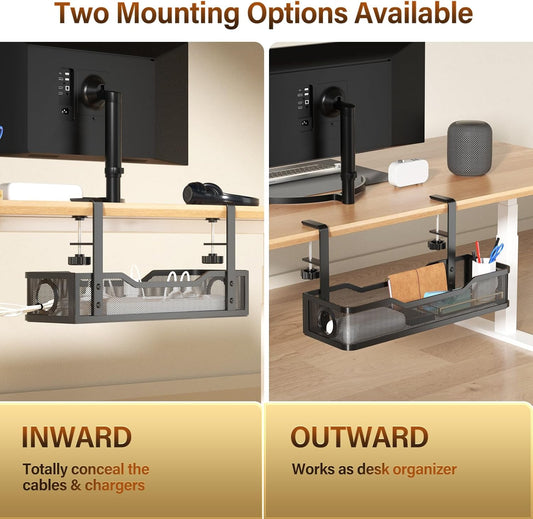 Under Desk Cable Management Tray | Drill-Free Wire Organizer