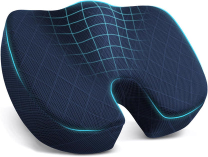 Office/ Car Seat Cushion, Non-Slip Sciatica & Back Coccyx Tailbone Pain Relief Chair Pad, Memory Foam Butt Pillow for Computer Desk, Wheelchair, Driving (Black)