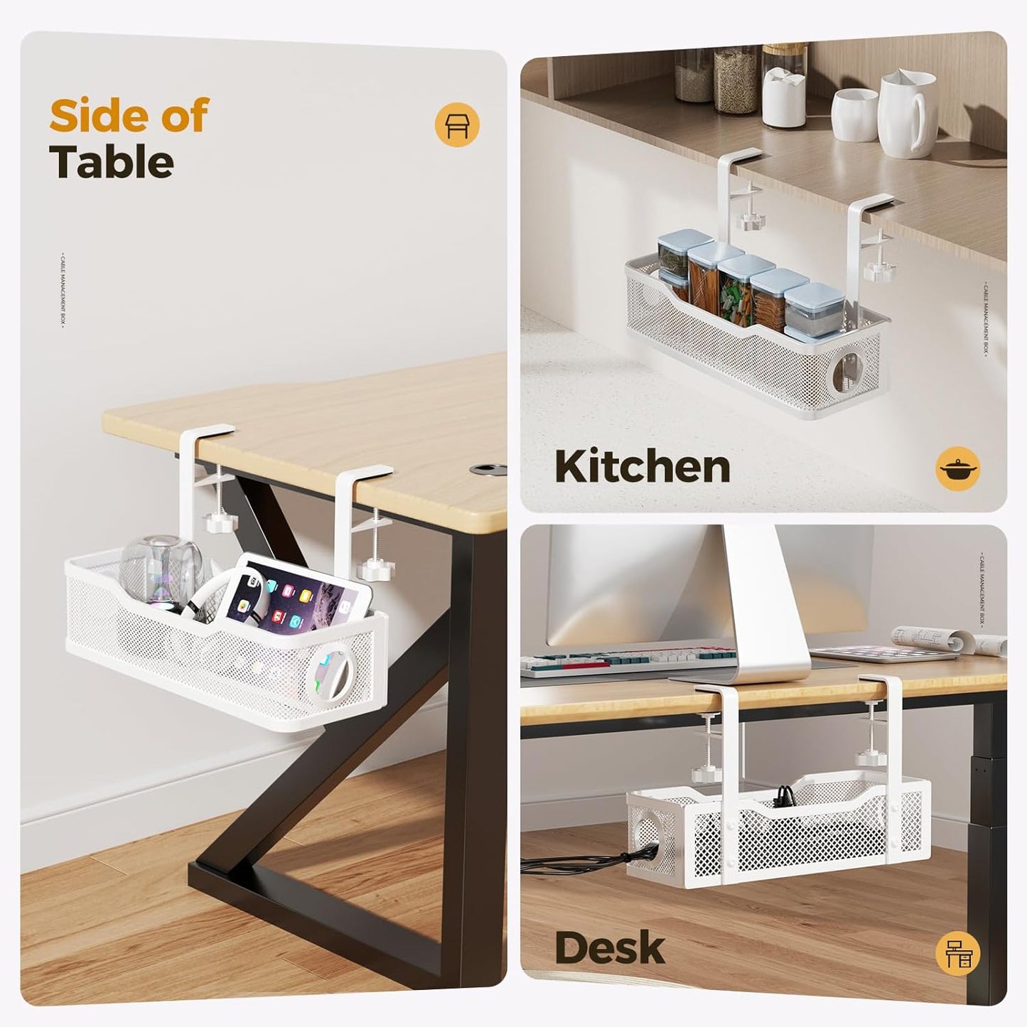 Under Desk Cable Management Tray | Drill-Free Wire Organizer