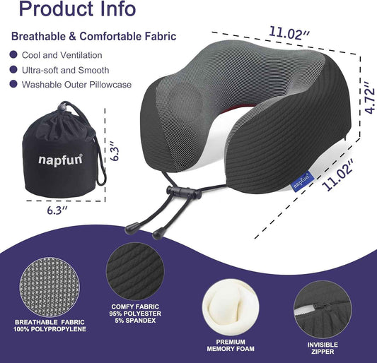 Ergonomic Memory Foam Flight Pillow with Integrated Support