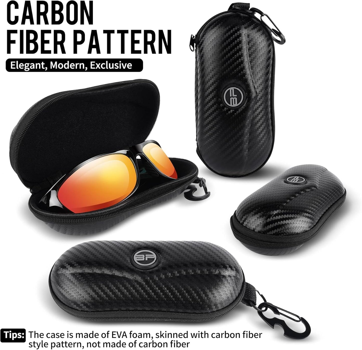 Sunglasses Case Semi Hard EVA Shell with Metal Hanging Hook Belt Clip Sun Glasses Storage