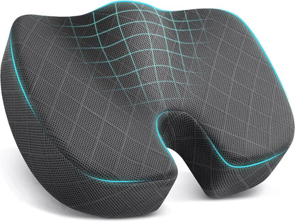 Office/ Car Seat Cushion, Non-Slip Sciatica & Back Coccyx Tailbone Pain Relief Chair Pad, Memory Foam Butt Pillow for Computer Desk, Wheelchair, Driving (Black)