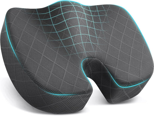 Office/ Car Seat Cushion, Non-Slip Sciatica & Back Coccyx Tailbone Pain Relief Chair Pad, Memory Foam Butt Pillow for Computer Desk, Wheelchair, Driving (Black)