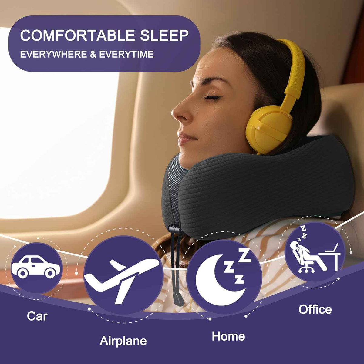 Ergonomic Memory Foam Flight Pillow with Integrated Support