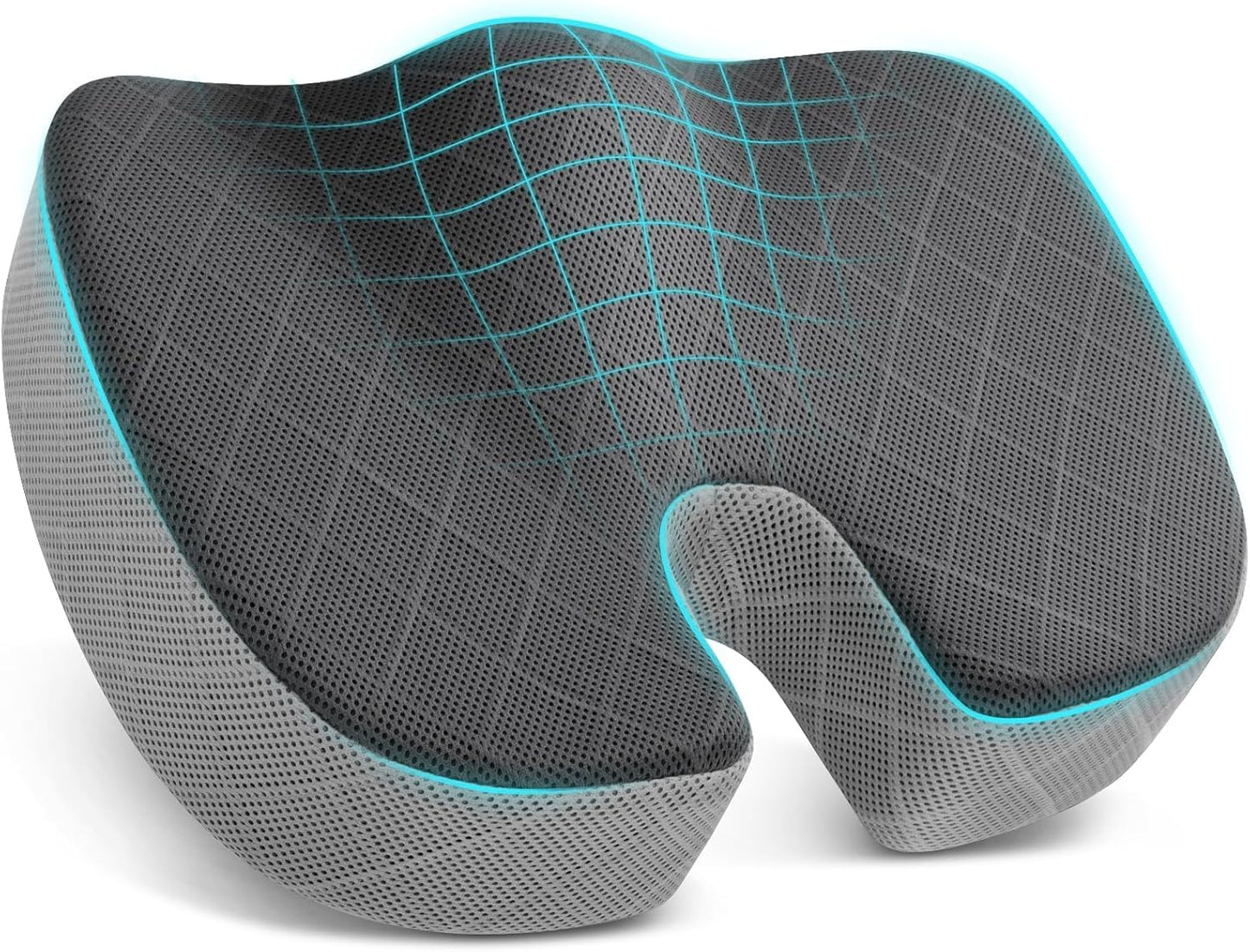 Office/ Car Seat Cushion, Non-Slip Sciatica & Back Coccyx Tailbone Pain Relief Chair Pad, Memory Foam Butt Pillow for Computer Desk, Wheelchair, Driving (Black)
