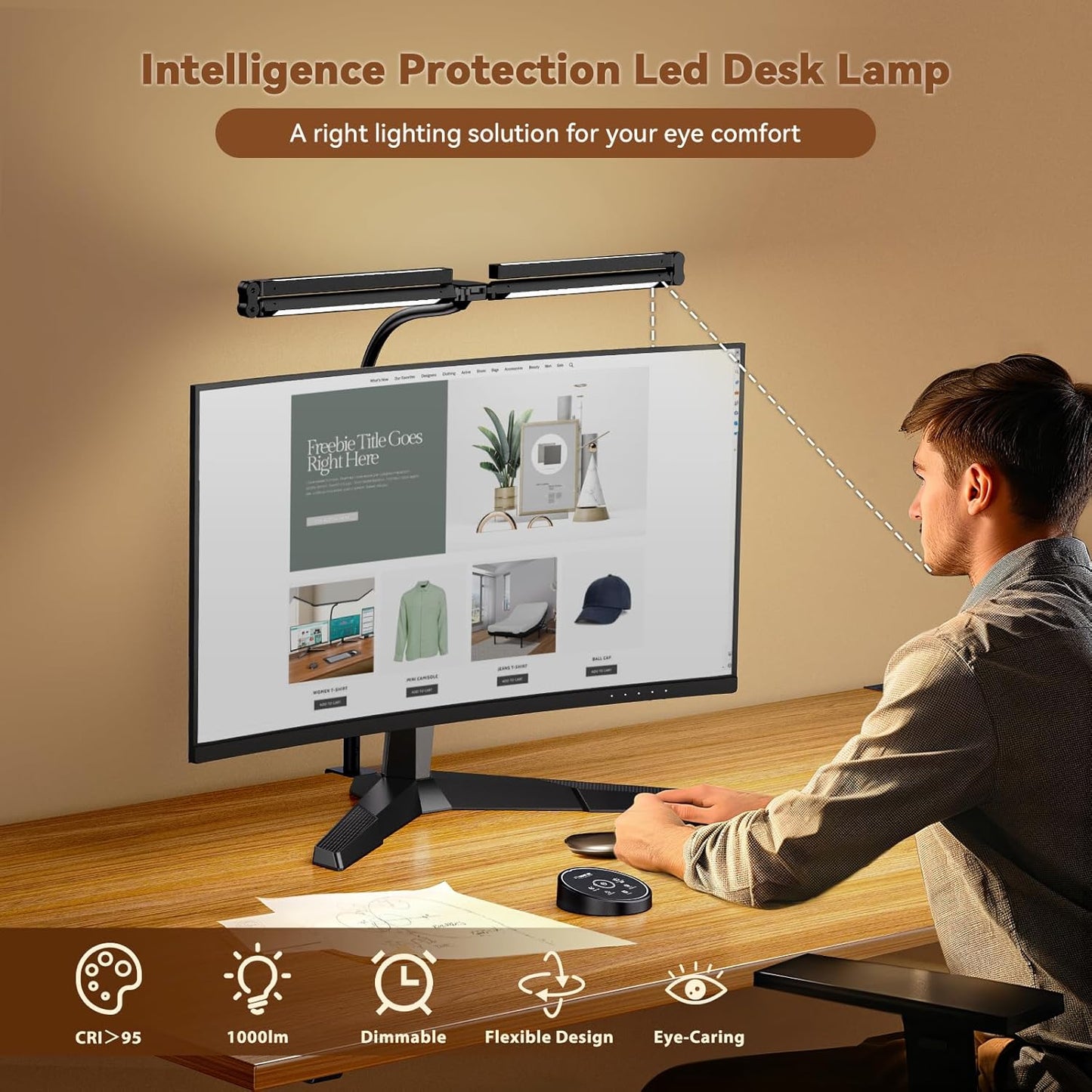 LED Desk Lamp with Clamp, Adjustable Swing Arm, 5 Color Temperatures, Wireless Remote — for Office, Study, Drafting