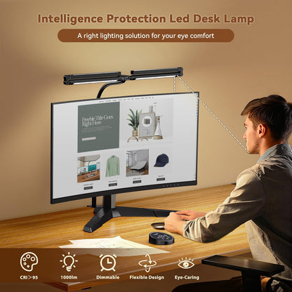 LED Desk Lamp with Clamp, Adjustable Swing Arm, 5 Color Temperatures, Wireless Remote — for Office, Study, Drafting