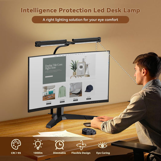 LED Desk Lamp with Clamp, Adjustable Swing Arm, 5 Color Temperatures, Wireless Remote — for Office, Study, Drafting