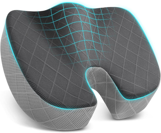 Office/ Car Seat Cushion, Non-Slip Sciatica & Back Coccyx Tailbone Pain Relief Chair Pad, Memory Foam Butt Pillow for Computer Desk, Wheelchair, Driving (Black)