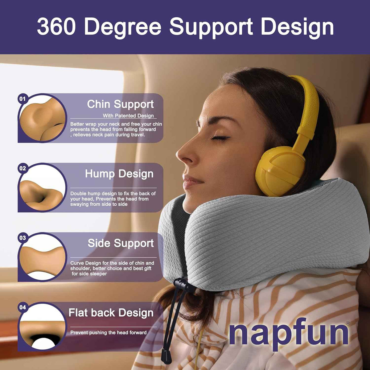 Ergonomic Memory Foam Flight Pillow with Integrated Support