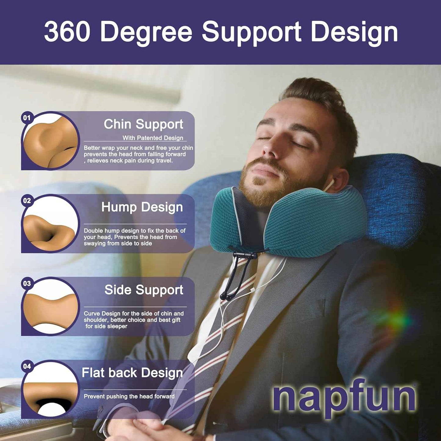 Ergonomic Memory Foam Flight Pillow with Integrated Support