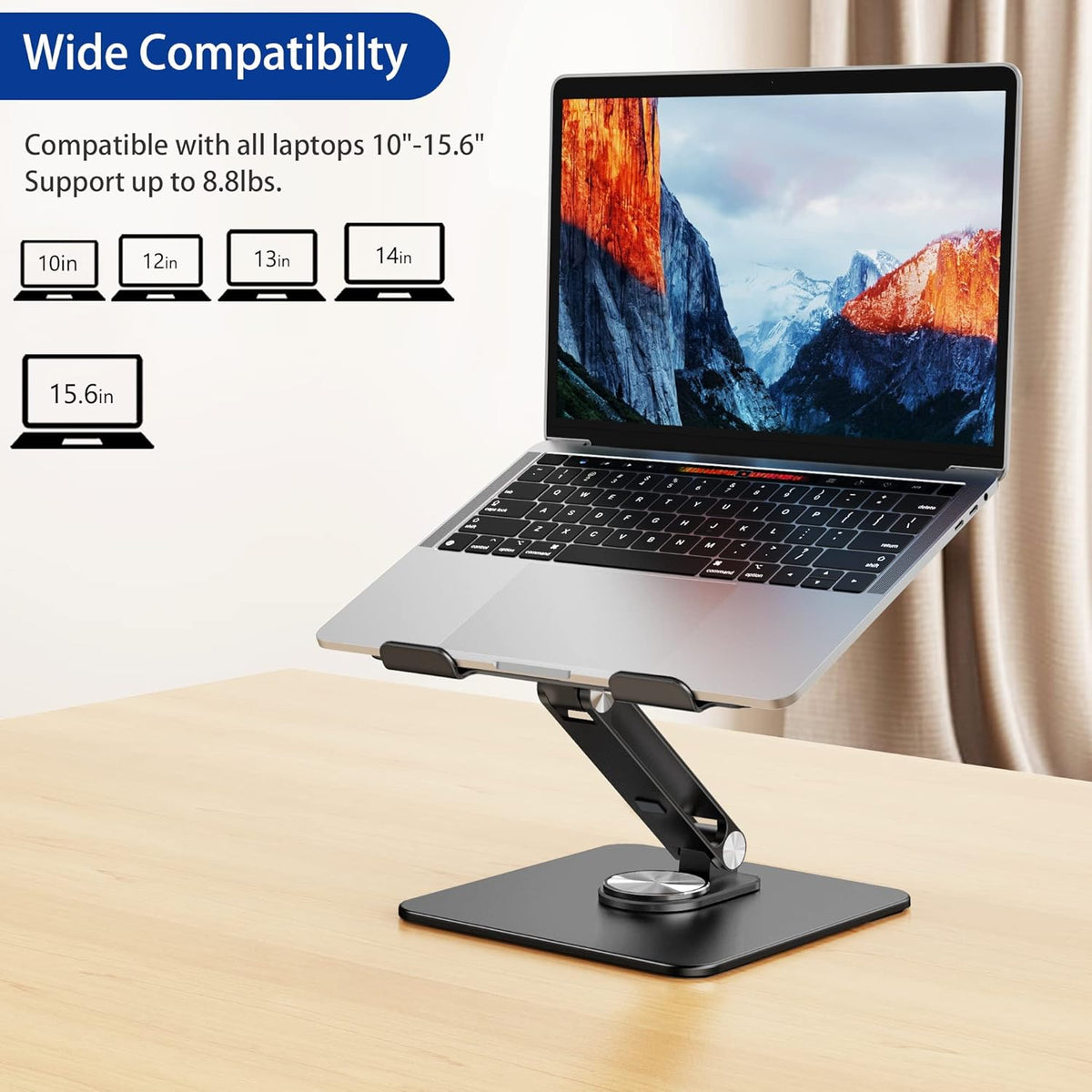 LSX7 Laptop Stand with 360 Rotating Base, Ergonomic Adjustable Notebook Riser, Foldable Computer Holder, Printer Stand Compatible with 10-15.6