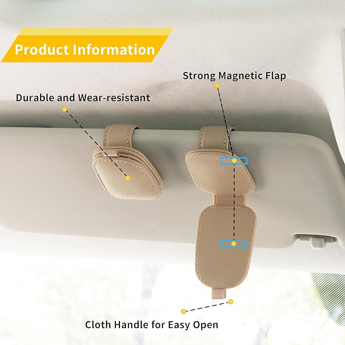 Magnetic Leather Car Visor Sunglass Holder 2 Pack