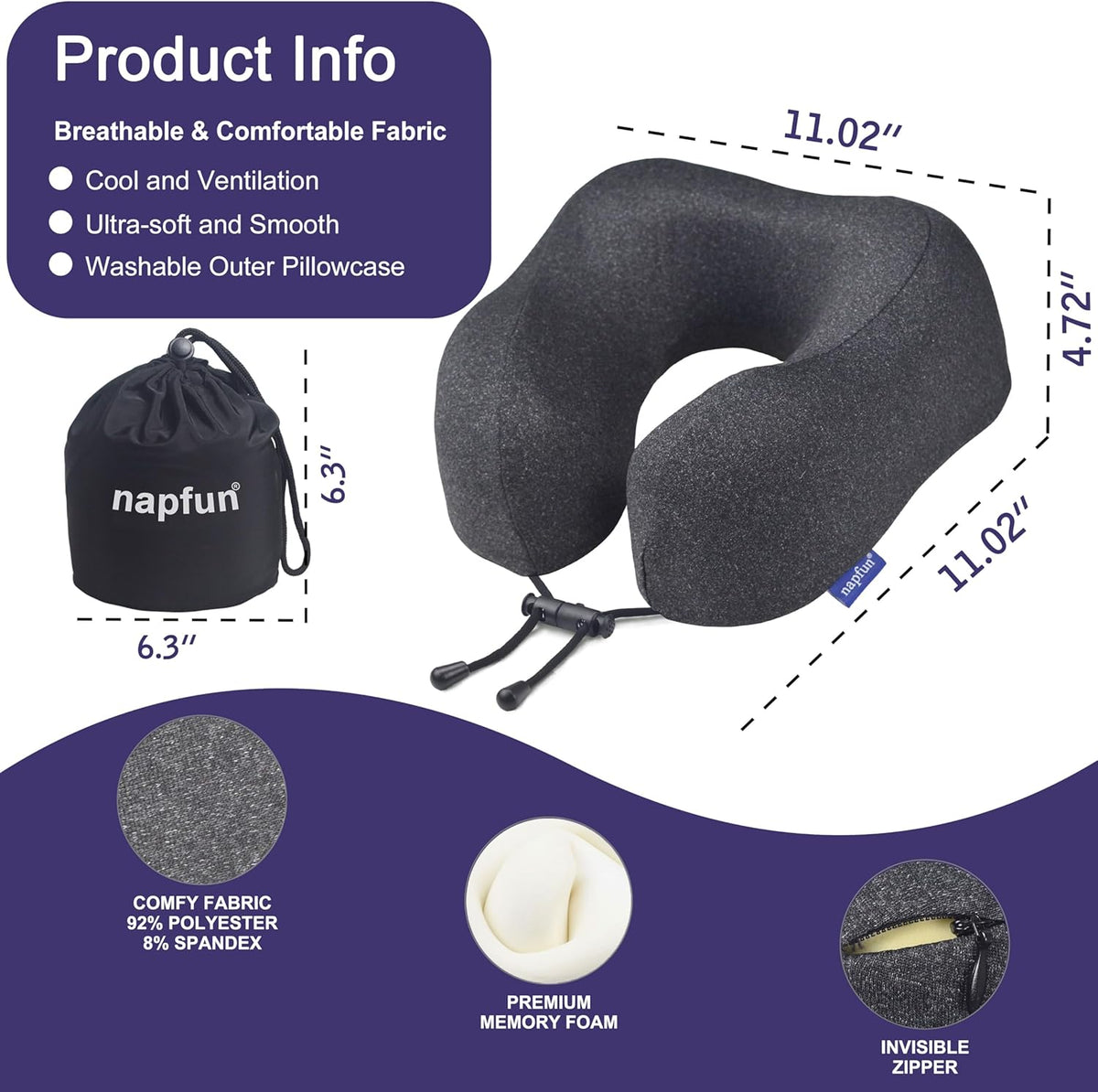 Contoured Memory Foam Travel Neck Pillow