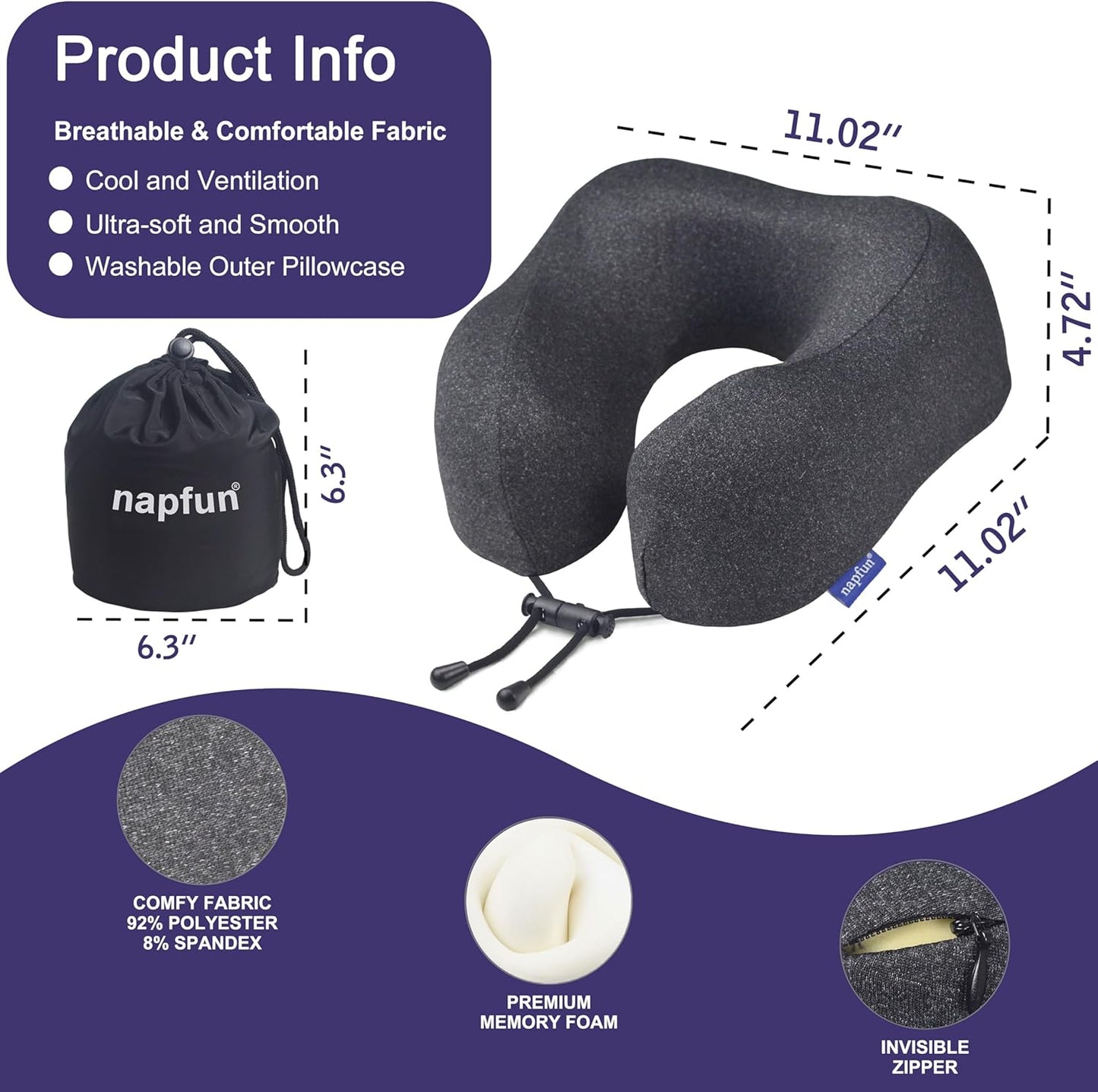 Contoured Memory Foam Travel Neck Pillow