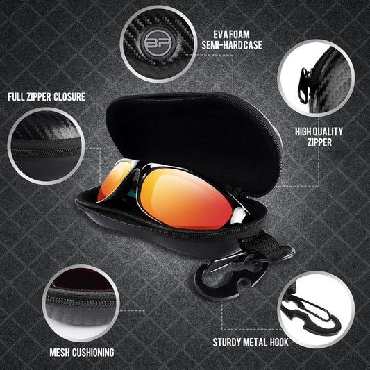 Sunglasses Case Semi Hard EVA Shell with Metal Hanging Hook Belt Clip Sun Glasses Storage
