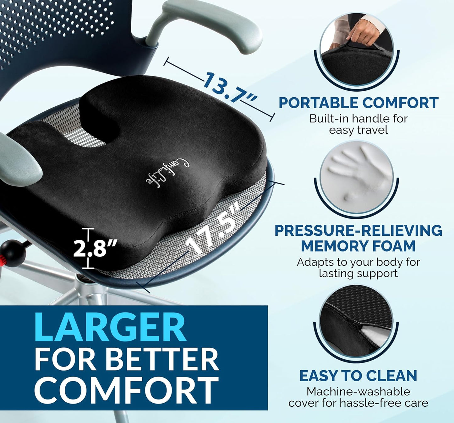Premium Gel & Memory Foam Seat Cushion – Doctor Recommended Office Chair Cushion, Car Seat Cushion – Chair Cushions for Back & Sciatica Pain Relief – Seat Cushions for Office & Desk (Black)