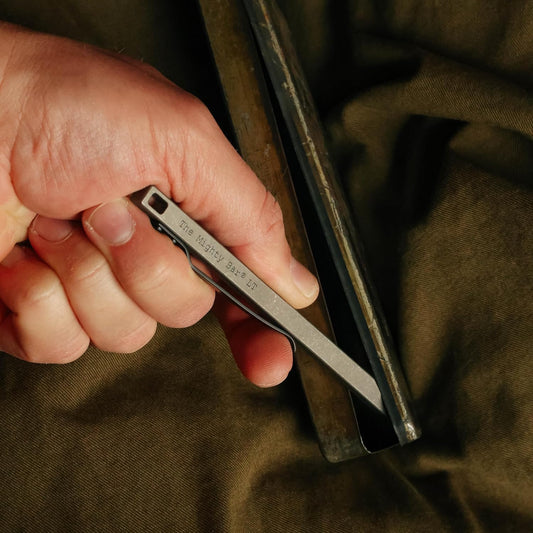 The Mighty Bar LT, Long Titanium Edition Pry Bar Tool, Stainless Steel Pocket Clip for EDC Made by
