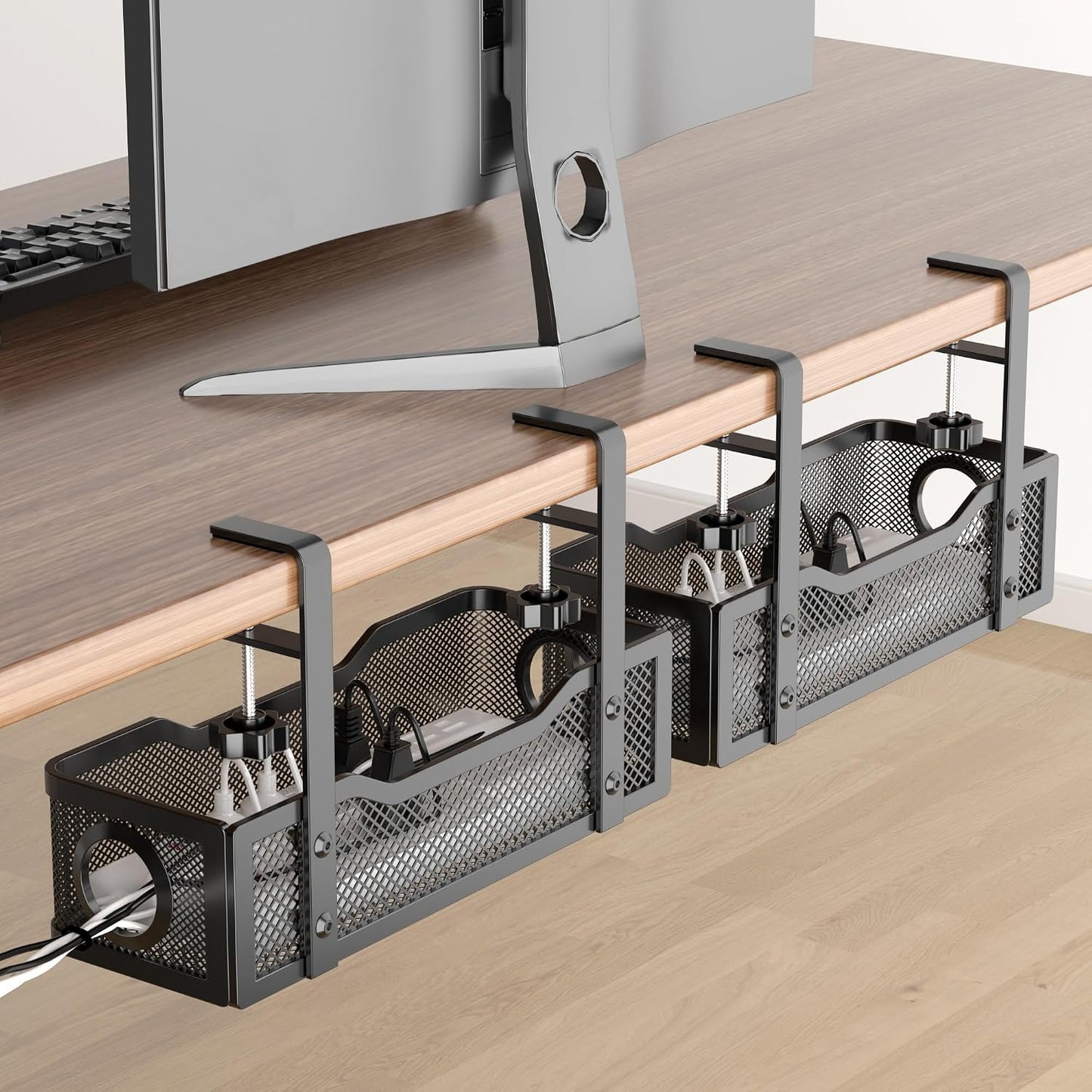 Under-Desk Cable Management Tray with Clamp Mount