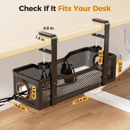 Under Desk Cable Management Tray | Drill-Free Wire Organizer