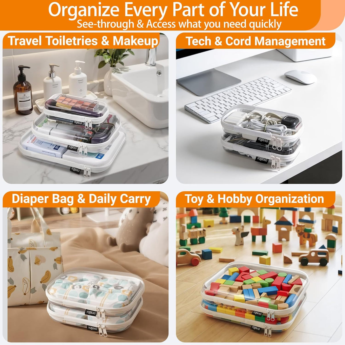 YQBRAO Clear Hard Shell Zipper Case