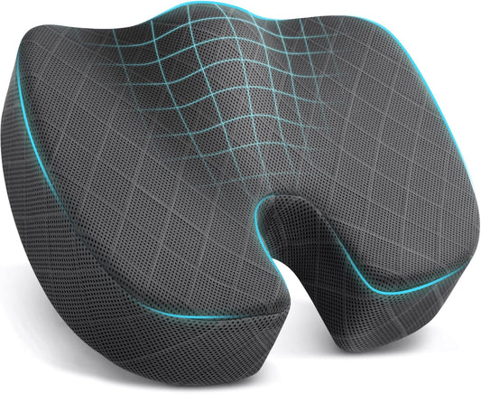 Office/ Car Seat Cushion, Non-Slip Sciatica & Back Coccyx Tailbone Pain Relief Chair Pad, Memory Foam Butt Pillow for Computer Desk, Wheelchair, Driving (Black)