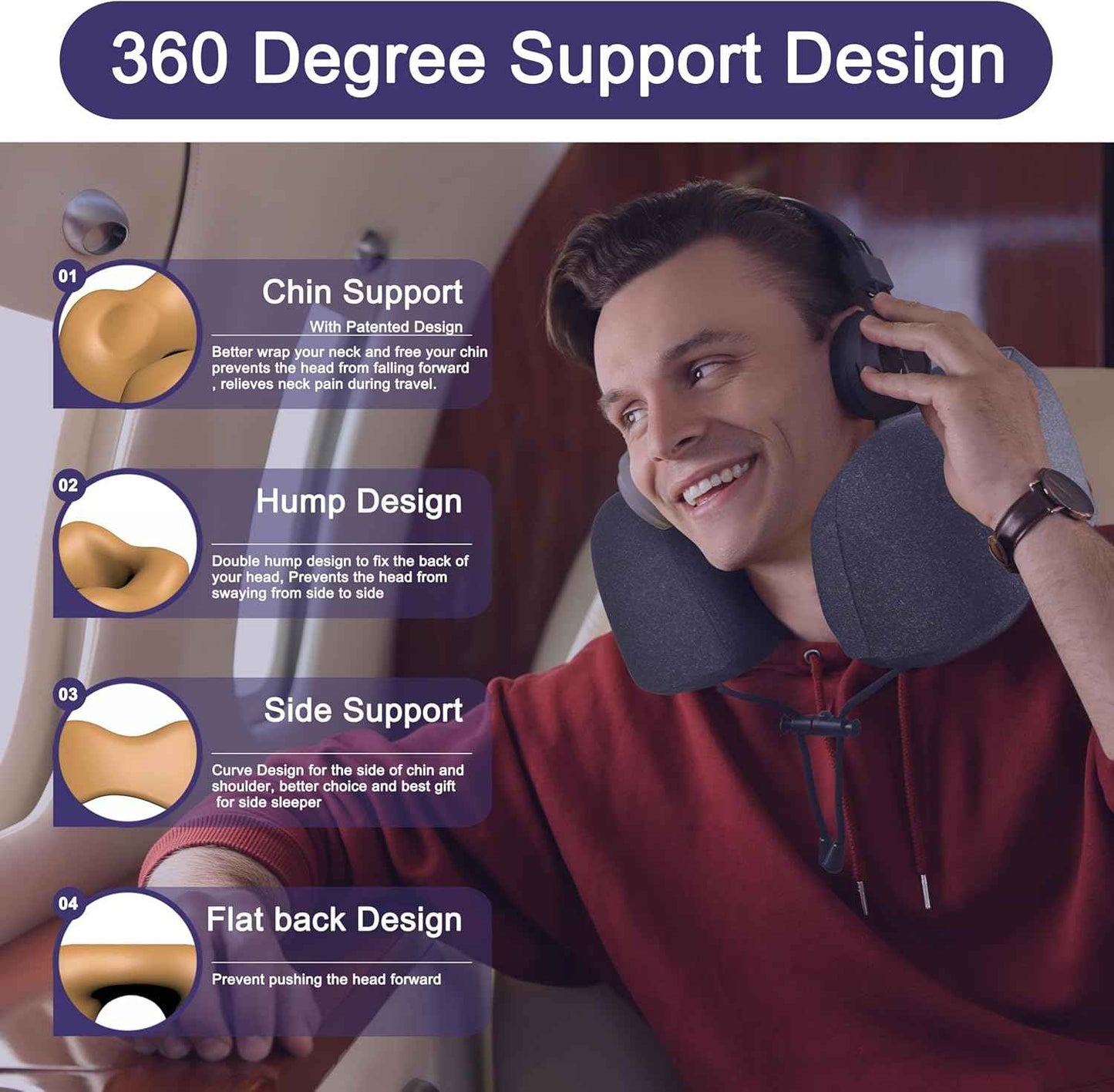 Ergonomic Memory Foam Flight Pillow with Integrated Support