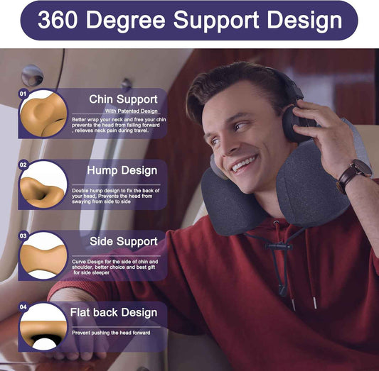 Ergonomic Memory Foam Flight Pillow with Integrated Support
