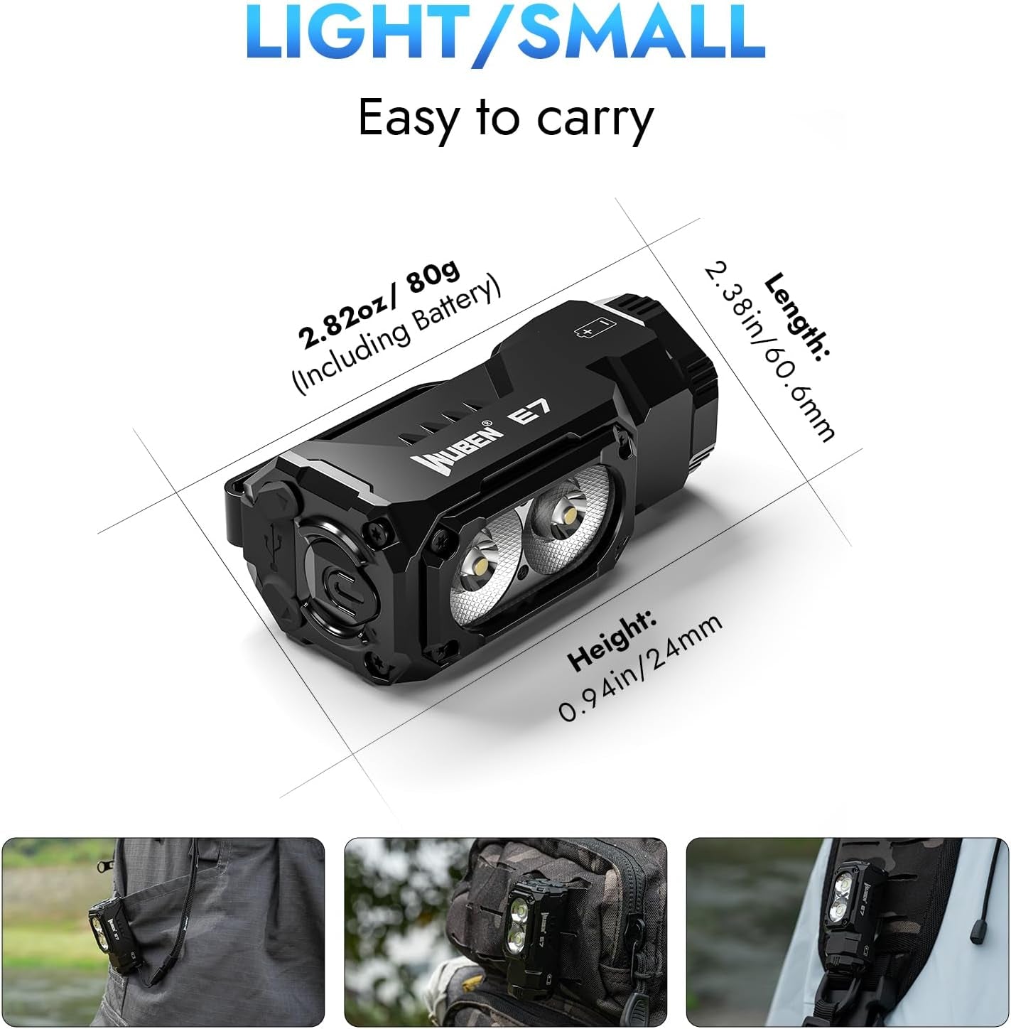 E7 1800 Lumen Rechargeable Mini Flashlights with Magnet - Super Bright 6 Modes EDC Flashlight, Typ-C Rechargeable LED; IP68 Pocket Flashlight for Headlamp Use, Rescue, Camping