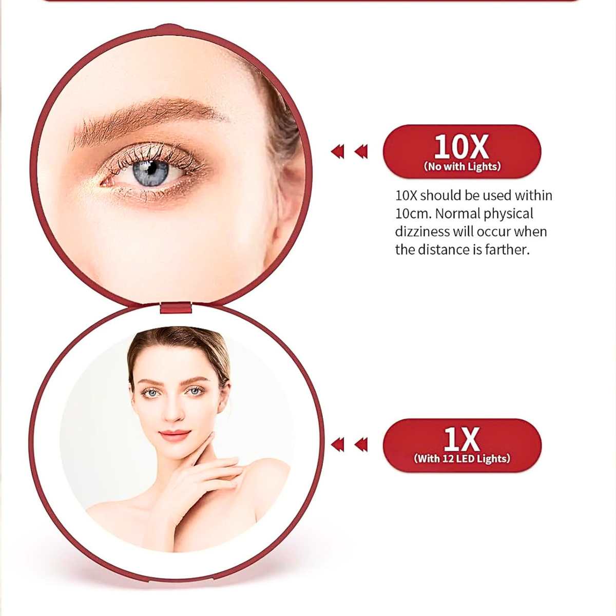 LUMINA Magnetic-Logic Travel 10X Micro-Clarity LED Makeup Mirror