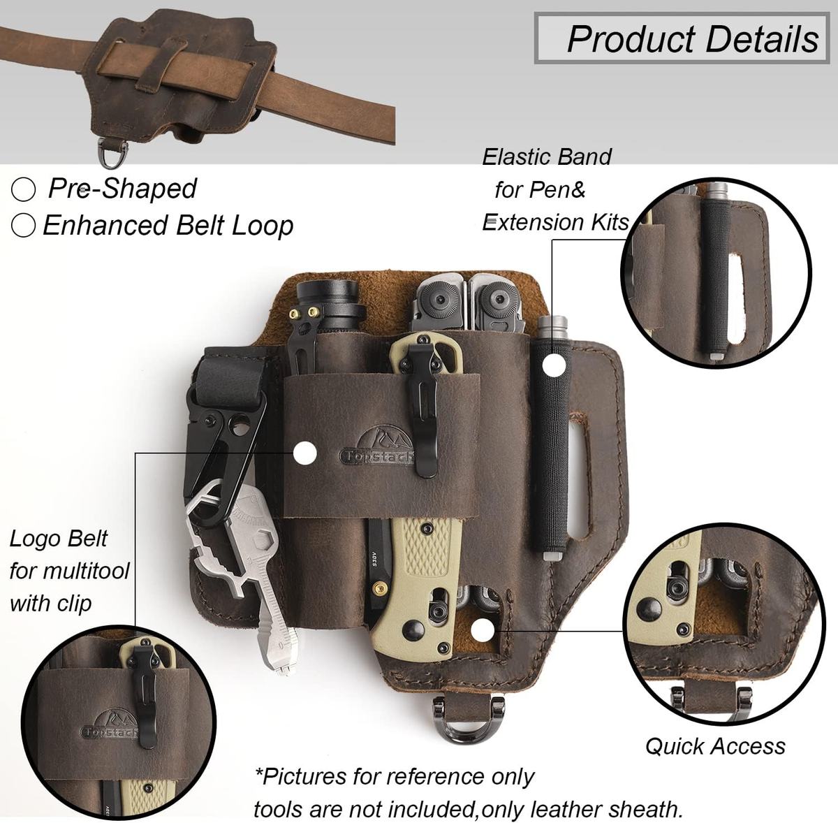 Leather Multitool Sheath,Edc Belt Organizer for Work and Daily Use,Leatherman Sheath,Edc Pocket Organizer for Flashlight and Multitool,Gifts for Men for Multitool,Darkbrown