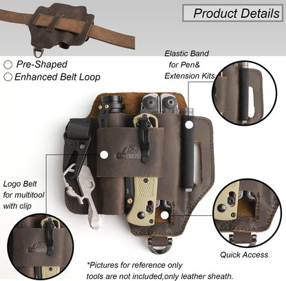 Leather Multitool Sheath,Edc Belt Organizer for Work and Daily Use,Leatherman Sheath,Edc Pocket Organizer for Flashlight and Multitool,Gifts for Men for Multitool,Darkbrown