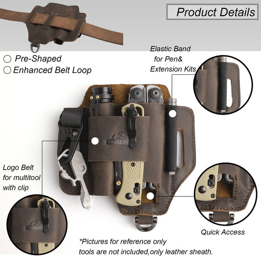 Leather Multitool Sheath,Edc Belt Organizer for Work and Daily Use,Leatherman Sheath,Edc Pocket Organizer for Flashlight and Multitool,Gifts for Men for Multitool,Darkbrown