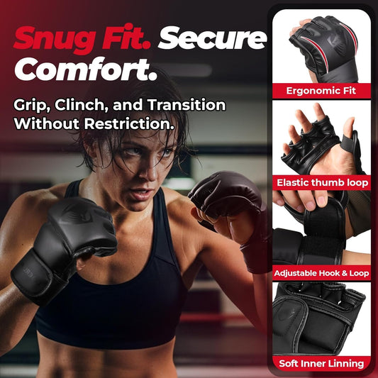 MMA Gloves Sparring for Men– Open Palm Training Gloves for Grappling, Kickboxing, Muay Thai, Youth Self-Defense, Heavy Bag Workouts – Durable Synthetic Leather with Wrist Support
