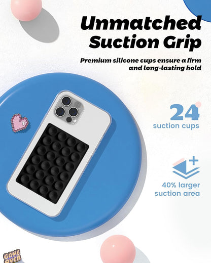 Magnetic Sticky Phone Suction Grip for Magsafe, Removable for Wireless Charging, Durable Magnet Silicone Portable Mount Stand for Iphone 12 13 14 15 16 17 Series, Hands-Free Video/Selfie, Black