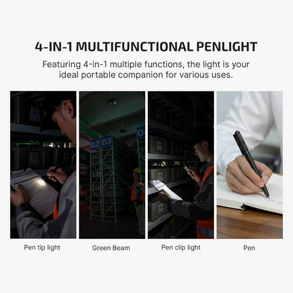 O'Pen 3 EDC Pen Light,120 Lumens with Green Beam, Red and White, USB-C Rechargeable LED Flashlight for Office, Writing, Presentation, Outdoor Uses, Professional Business Gift(Black)