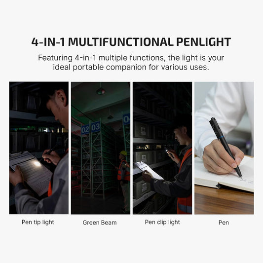 O'Pen 3 EDC Pen Light,120 Lumens with Green Beam, Red and White, USB-C Rechargeable LED Flashlight for Office, Writing, Presentation, Outdoor Uses, Professional Business Gift(Black)