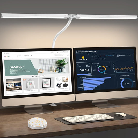 Led Desk Lamp for Office Home - Eye Caring Architect Lamp with Clamp,Dual Screen Computer Monitor Work Smart Light: 24W 5 Color Flexible Adjustable Lighting Table Lamp for Study Drafting