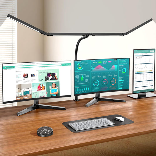 Led Desk Lamp for Office Home - Eye Caring Architect Lamp with Clamp,Dual Screen Computer Monitor Work Smart Light: 24W 5 Color Flexible Adjustable Lighting Table Lamp for Study Drafting