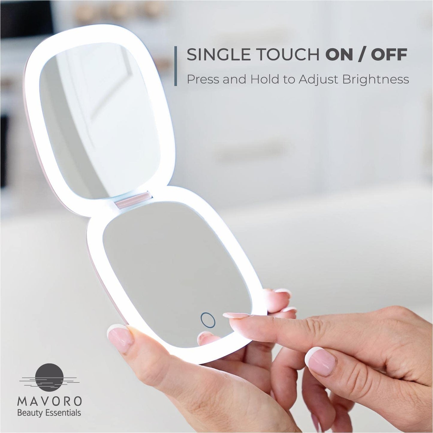 LED Lighted Travel Makeup Mirror | 1X/10X Magnification | Rechargeable USB-C | Pocket & Purse Portable Lighted Travel Makeup Compact Mirror, Touch Sensor (Heavenly Pink)